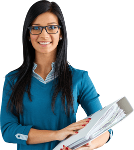 Professional woman holding financial documents, representing trusted financial planning and advisory services offered by Searle Financial.